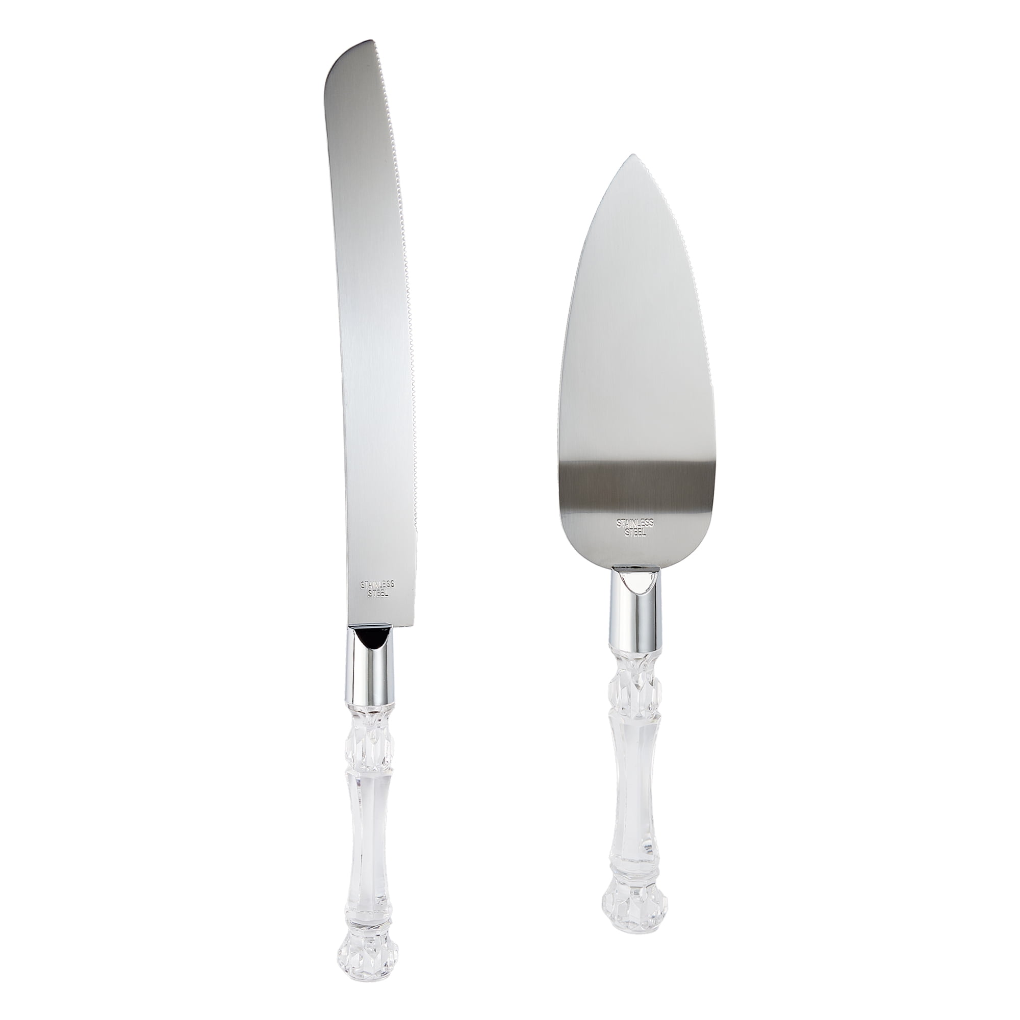 Stainless Steel Cake Serving Set with Clear Handles, 2 Piece (Knife and Server), by Way To Celebrate
