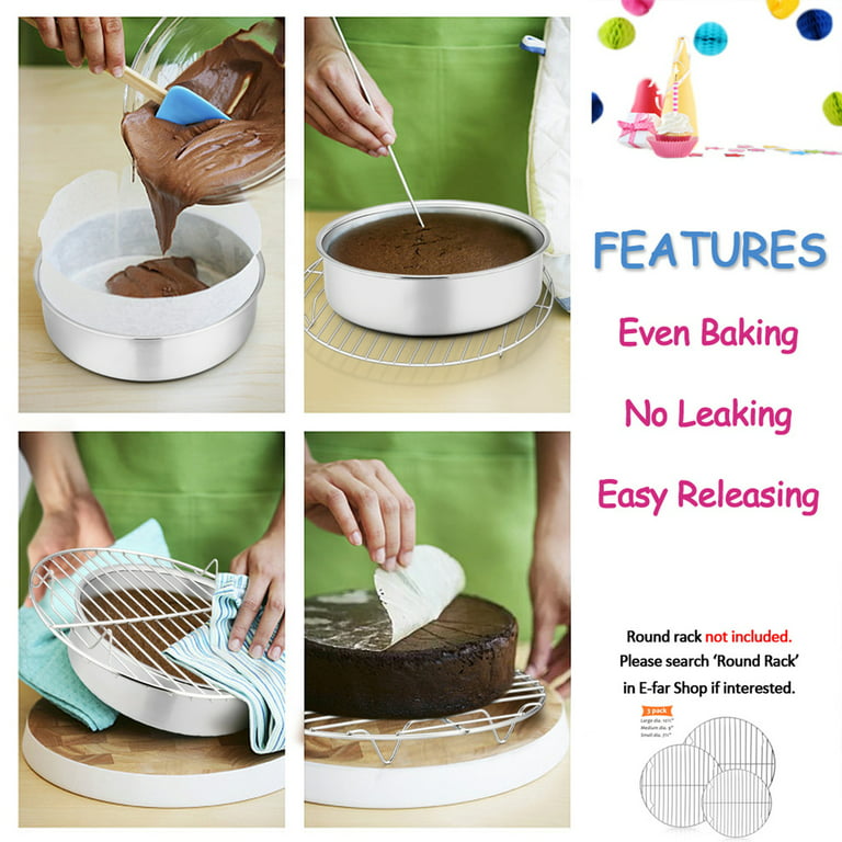 E-far 8 Inch Cake Pan Set of 2, Stainless Steel Round Layer Cake Baking  Pans, Non-Toxic & Healthy, Mirror Finish & Dishwasher Safe