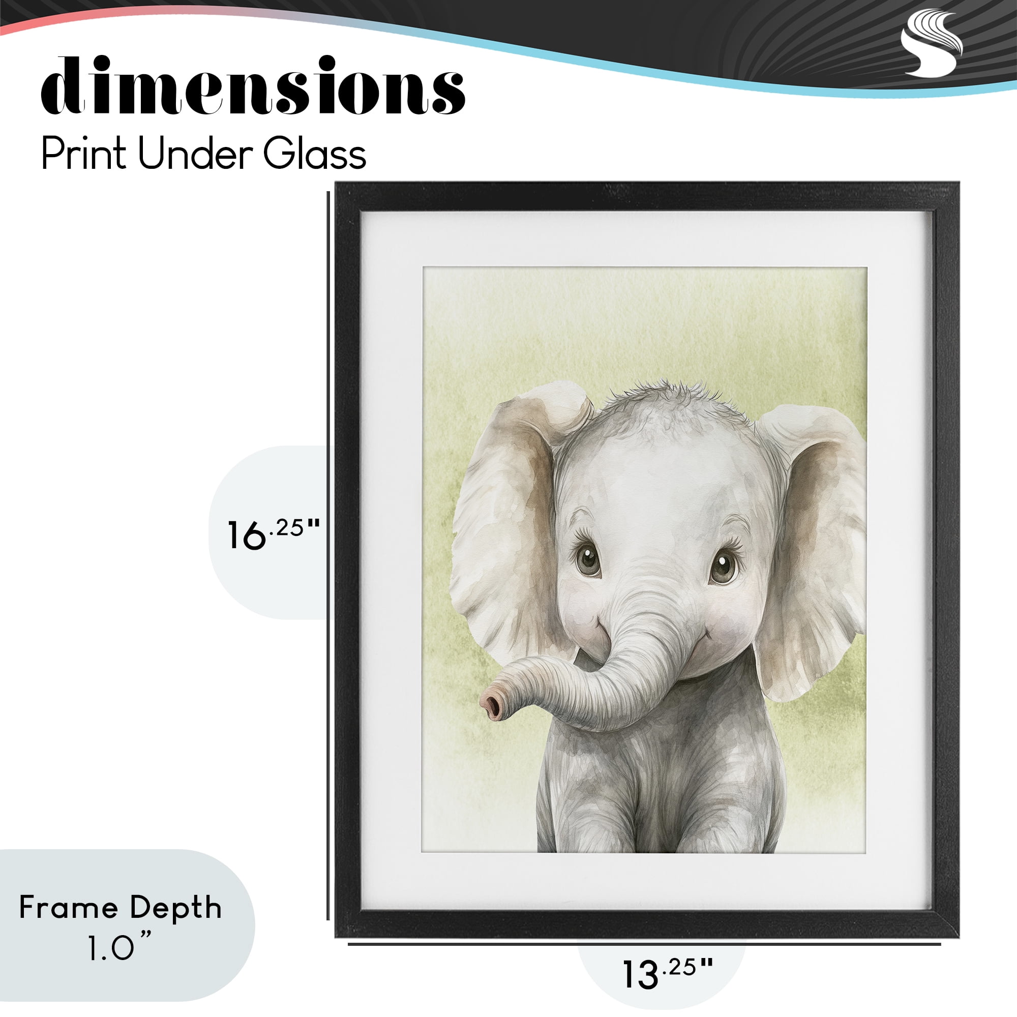 Stupell Industries Jungle Friends Baby Elephant Black Framed Print Under Glass, design by Christine Simpson Art
