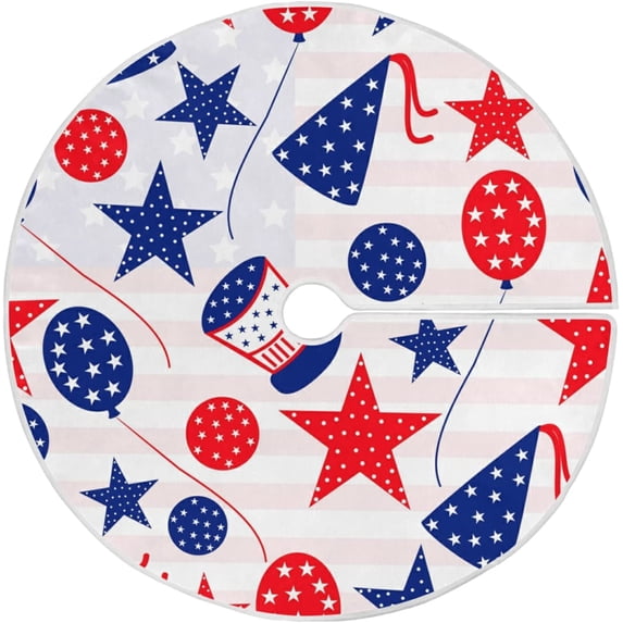 FMSHPON 4th of July Patriotic 4th of July American Independence Day Xmas Christmas Tree Skirt Stand Mat for Holiday Party Decoration Indoor Outdoor 36 inches