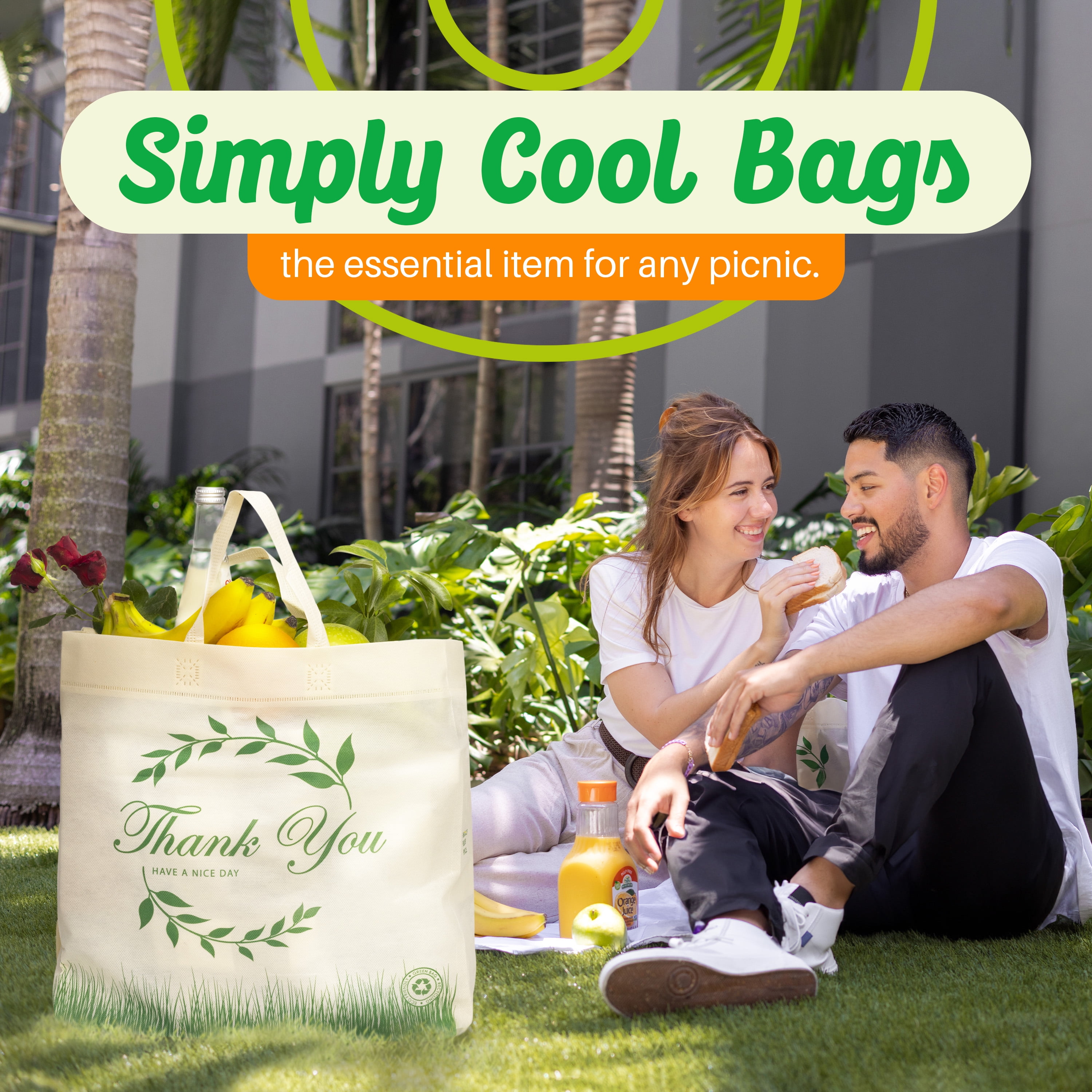 Simply Cool Reusable Bags Large Shopping Bags for Groceries Tote Bag Bulk, Printed 50-Pack