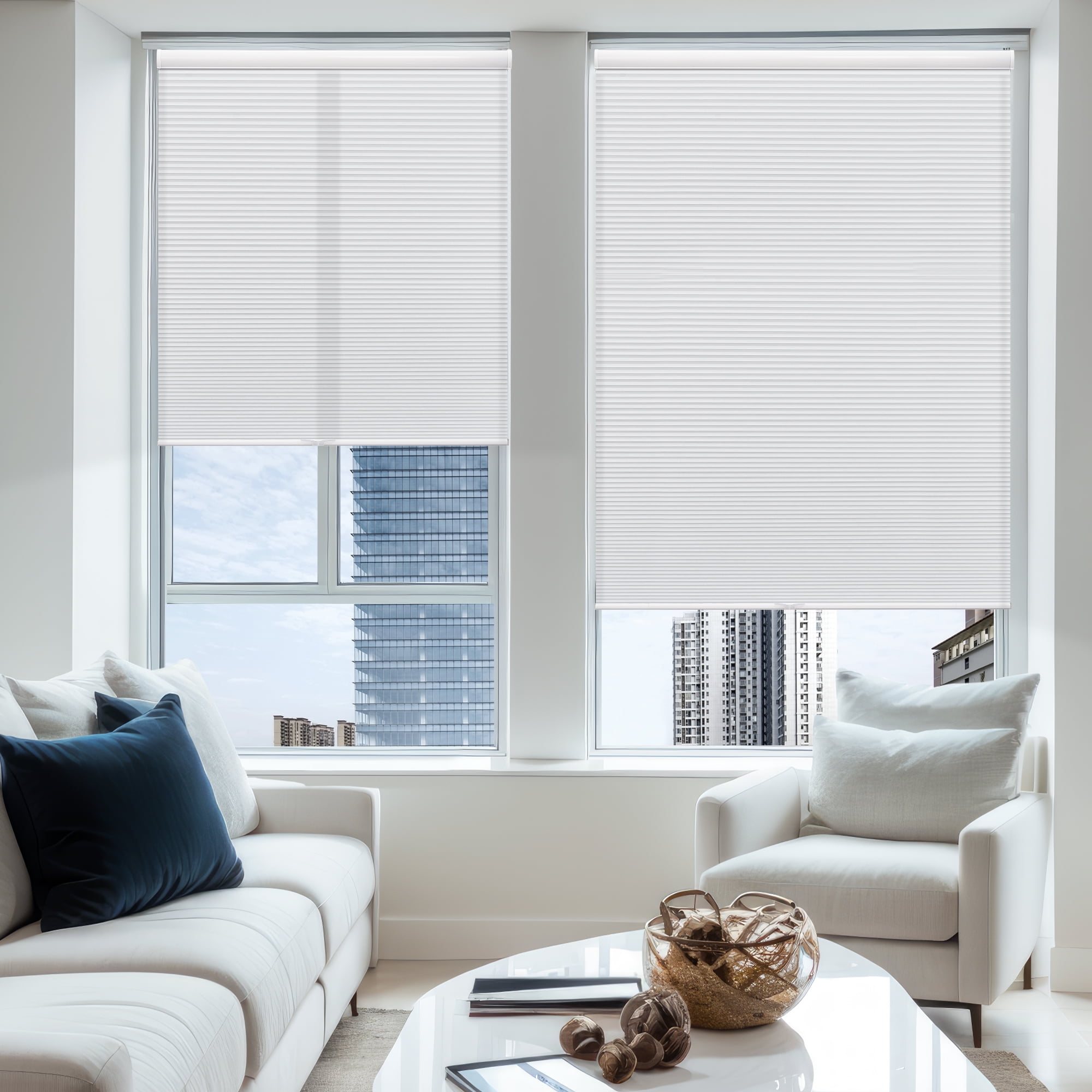Keego Cordless Room Darkening Polyester and Aluminum Honeycomb Window Blinds, White 18 x 48
