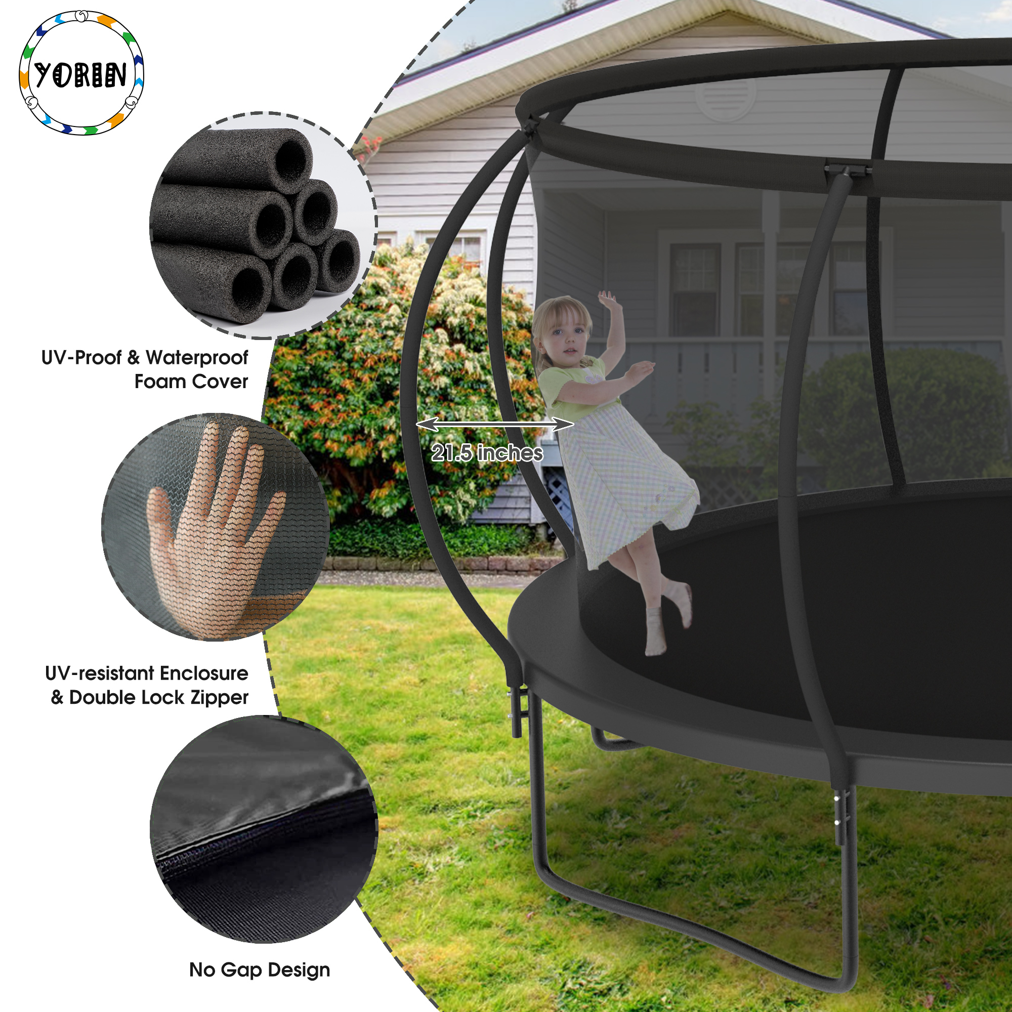 YORIN Trampoline for 7-8 Kids, 14 FT Trampoline with Enclosure Net for ...