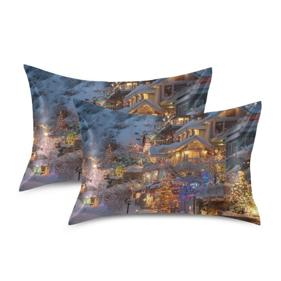 Silky Satin Standard Pillowcases For Hair And Skin Christmas House with Lights