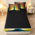 thumbnail image 4 of Homewish Vintage Tree Of Life Zipper Queen Comforter Set with Fitted Sheet and 2 Pillowcases,Colorful Glass Dots Zipper Bedding Set,Yellow,Black Reversible,4pcs, 4 of 8