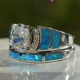 thumbnail image 3 of Blue Opal Oval Cz Band Women's White Gold Filled Engagement Rings Set Size 5-10, 3 of 5