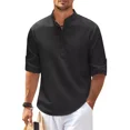 thumbnail image 1 of Camisa De Hombre De Manga Larga, Cuello Alto, Botón Abierto,, 1 of 3