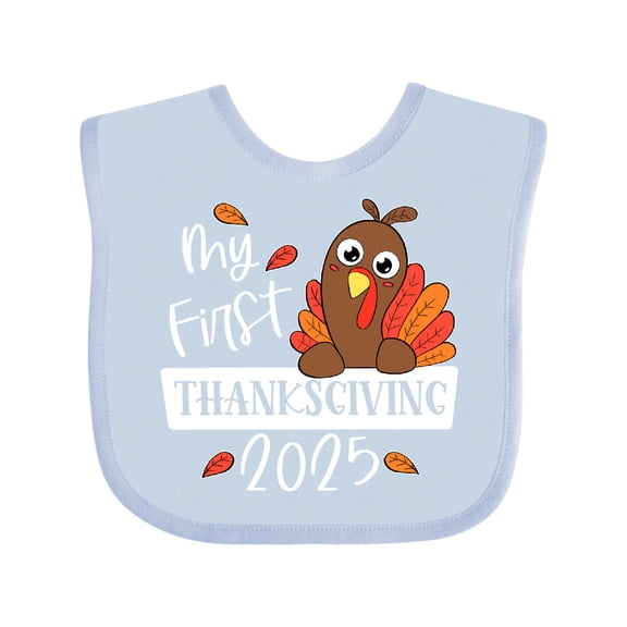 Inktastic My First Thanksgiving 2025 Cute Turkey Boys or Girls Baby Bib