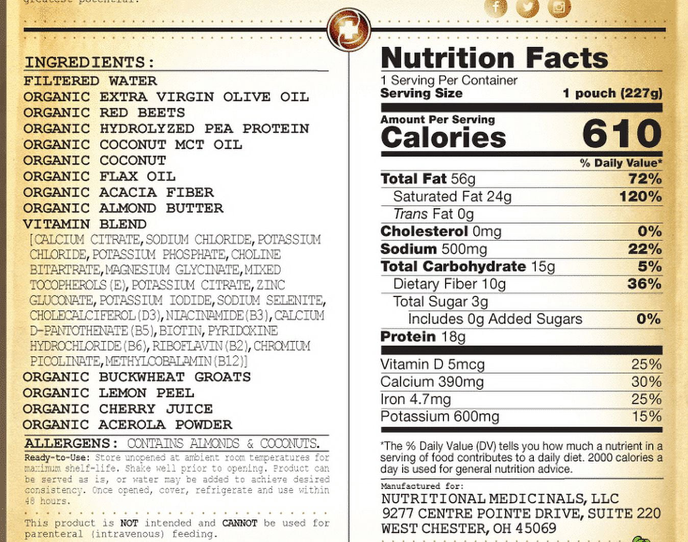 Functional Formularies Keto Organic Whole Food-Based Meal Replacement, Ketogenic Formula, 8 oz. Pouch, 24 Count
