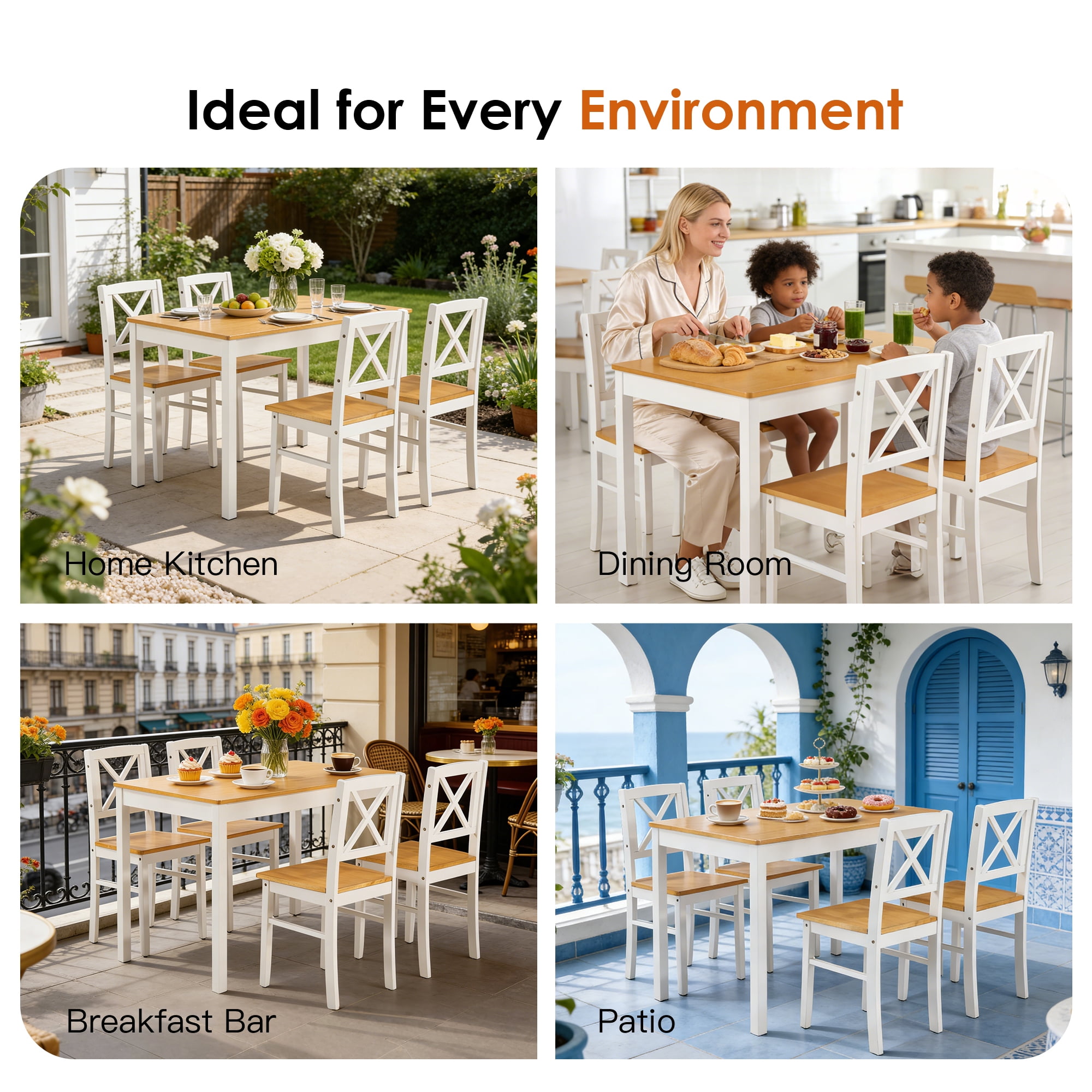 Leumius 5 Piece Dining Table Set,Wooden Kitchen Rectangle Table with 4 Chairs,Modern Dining Room Table Set for Small Spaces, Apartment, Dining Room, Restaurant,Ancient White