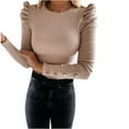 thumbnail image 1 of Women Multiple Sizes Winter Soft Smart Young Lace Edge Polyester Splice Top Blouse Shirt(Khaki,L), 1 of 4