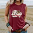 thumbnail image 3 of Gibobby Estación independiente Estilo europeo y americano Chaleco sin mangas Ropa de mujer Béisbol Impreso Camiseta suelta Casual Cuello redondo(Vino,G), 3 of 4