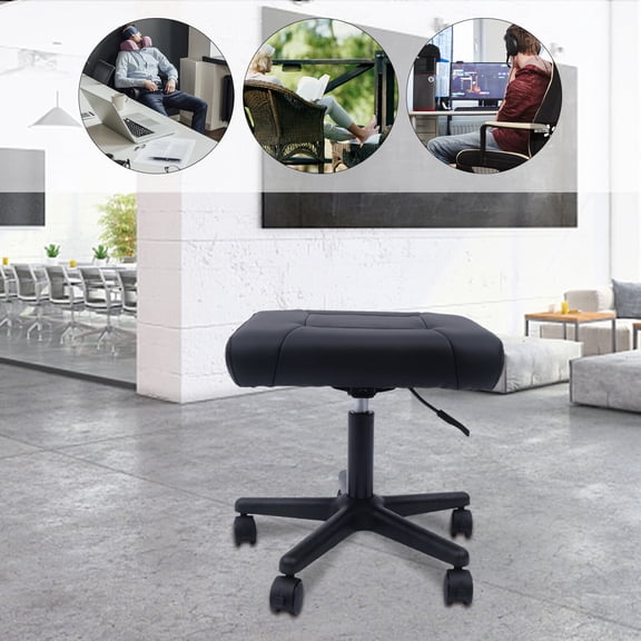 Modern Black Office Foot Stool with Wheels, Height Adjustable Rolling Leg Rest Adjustable Rotatable Angle 360°, Load-bearing Capacity 220.46lbs for Home, Office, Massage Parlors