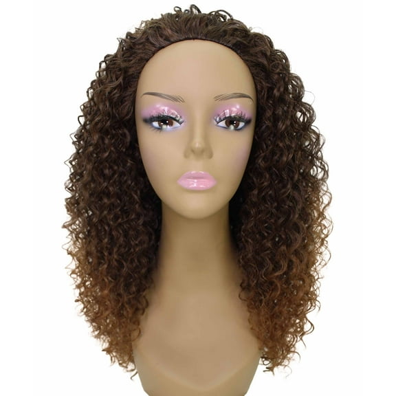 LUXLUXE Isadora Curly Body Waves 22.5 in Long Half Wig Half Cap Wig, Dark Auburn Brown Blend