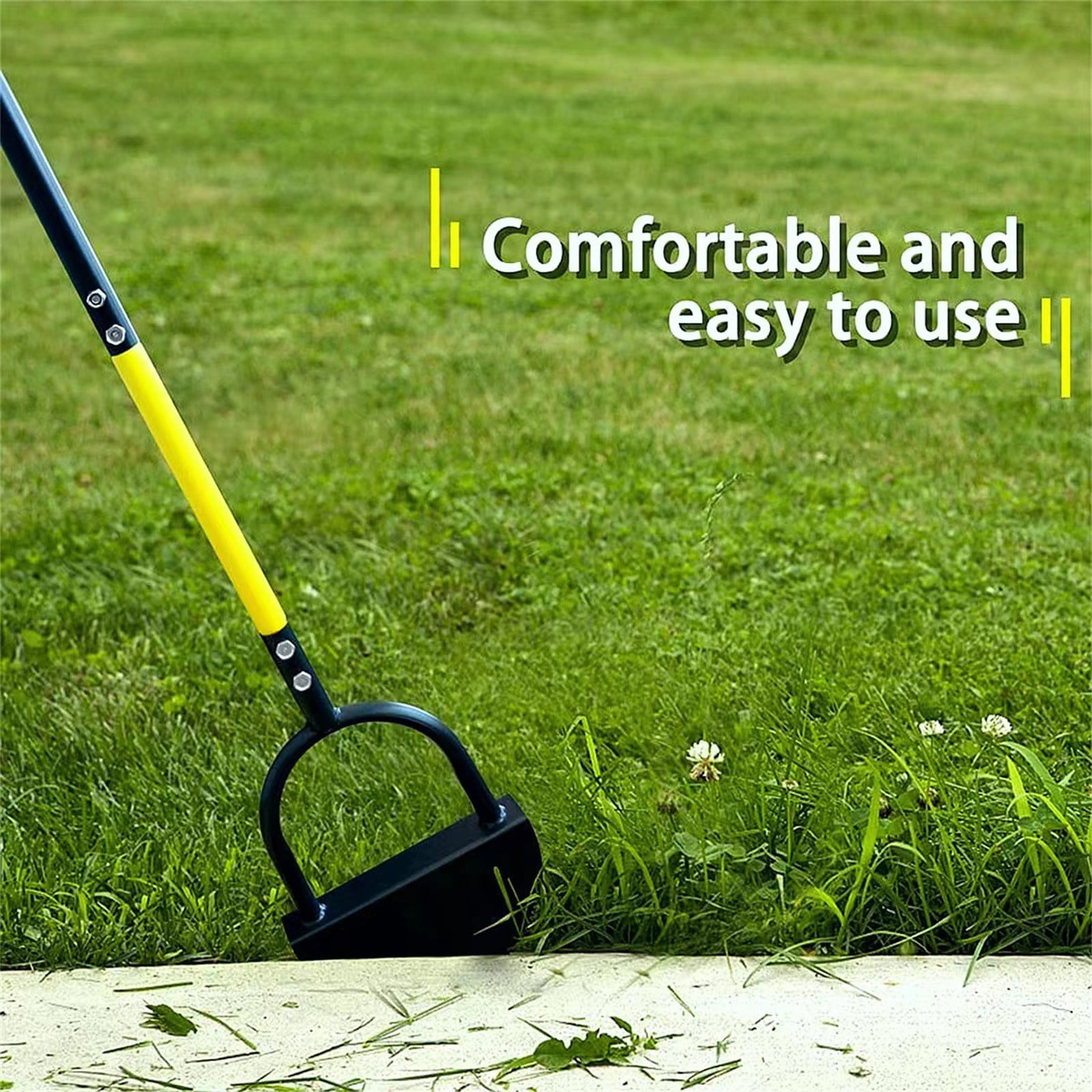 Weloille Manual Lawn Edger Tool Set 3Pcs, Include Splicing Part Serrated Shovel Screw Kit, Heavy Duty Half Moon Edging Cutter with Handle for Garden Yard Grass Trimming