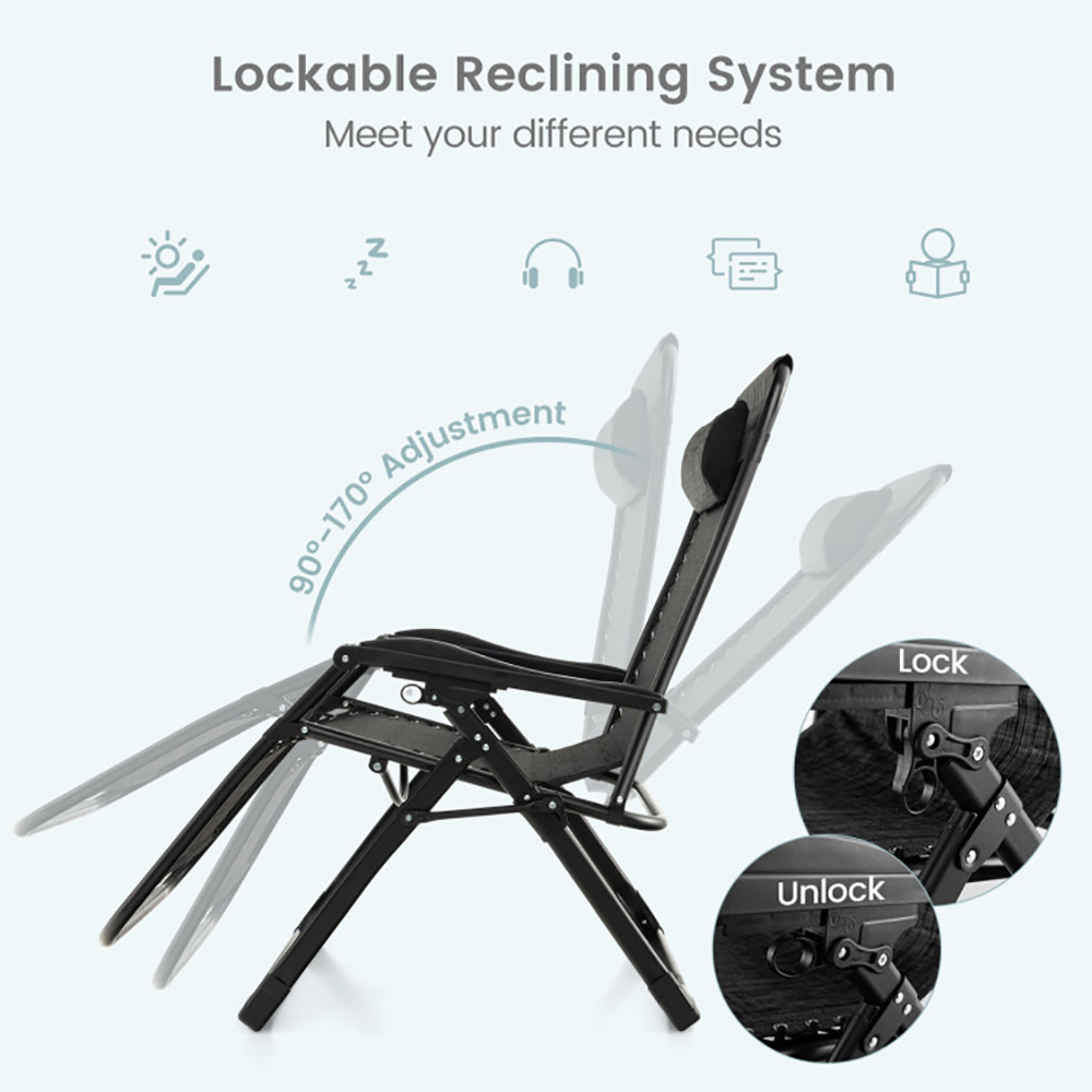 Aimee Lii Adjustable Metal Zero Gravity Lounge Chair with Removable Cushion and Cup Holder Tray, Patio Loungers, Black Aimee Lii Adjustable Metal Zero Gravity Lounge Chair with Removable Cushion and Cup Holder Tray, Patio Loungers, Black