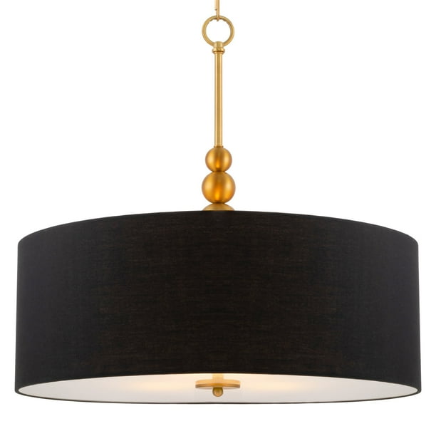 Kira Home Adelade 22" 3Light Drum Pendant Chandelier, Black Fabric