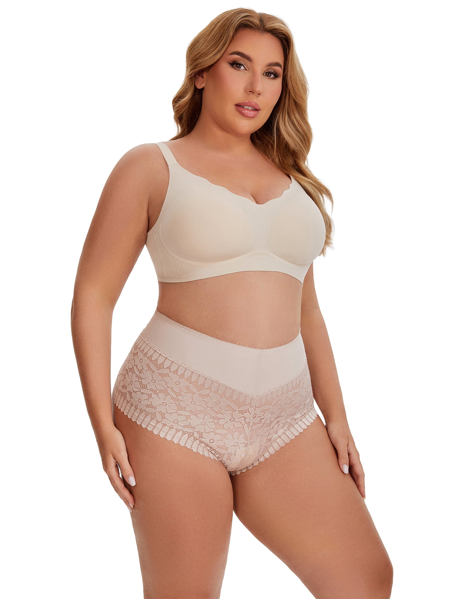 DARING DIVA Women's Sheer Lace Trim Mid Rise Briefs for Comfort and Style 3XL Beige