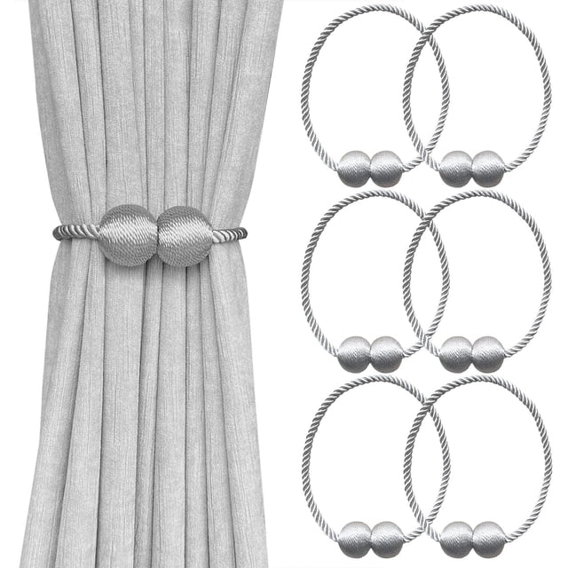 LAICAIW 6 Pack Attaches Magnétiques pour Rideaux, Attaches Décoratives pour Rideaux de Fenêtre (Gris)