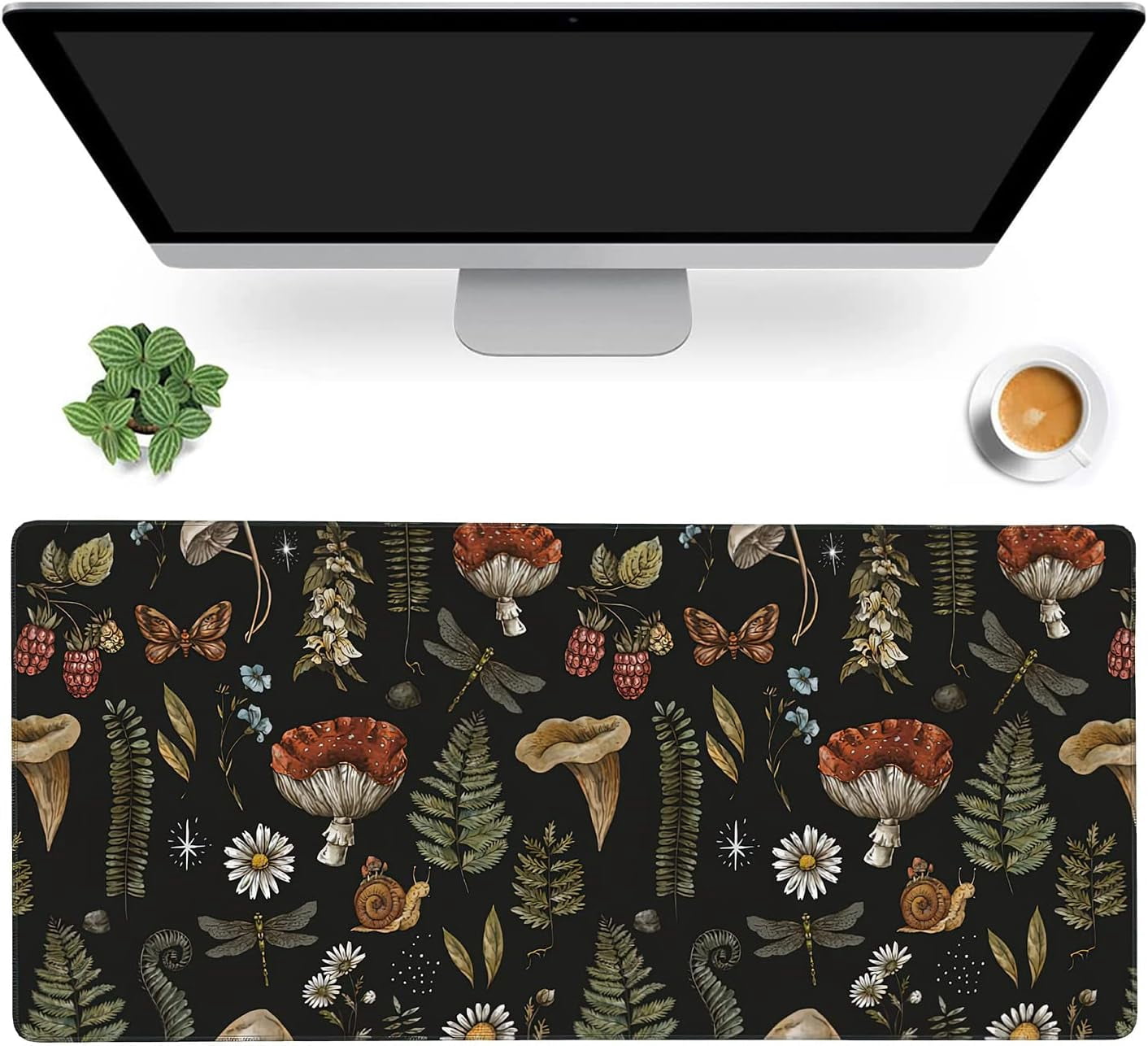 Vintage Mushroom Large Mouse Pad Extended Gaming Mouse Pad Waterproof Desk Mat with Stitched Edge,Non Slip Base Keyboard Mouse pad for Home Office 35.4" X 15.7"