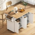 thumbnail image 4 of Harper & Bright Designs Fluted Kitchen Island with 2 Drop Leaf, Kitchen Storage Cart with Power Outlet and Doors, Rolling Island Table with Faux Marble Top for Dining Room, White, 4 of 18