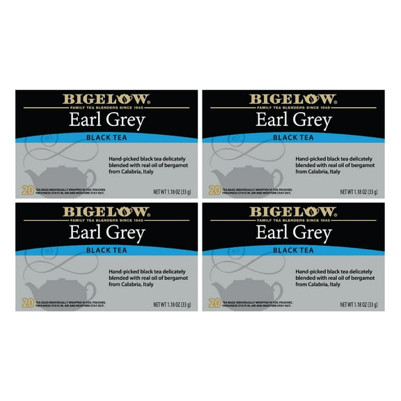 Bigelow Earl Grey, Black Tea Bags, 80 Count (4 Packs of 20)