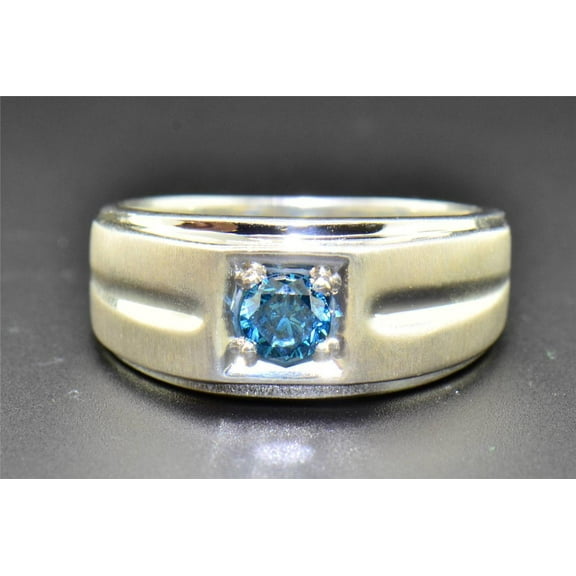 Blue Solitaire Diamond Wedding Band .925 Sterling Silver Round Cut Ring 0.50 Ct