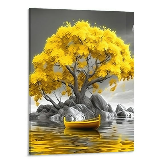 PRATYUS Scenic Yellow Tree Canvas Wall Art Picture 16x20in for Living Room Bedroom 16x20in