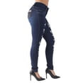 thumbnail image 5 of Fashion2Love Womens Juniors Butt Lift Push Up Mid Waist Ripped Distressed Skinny Jeans, 5 of 10