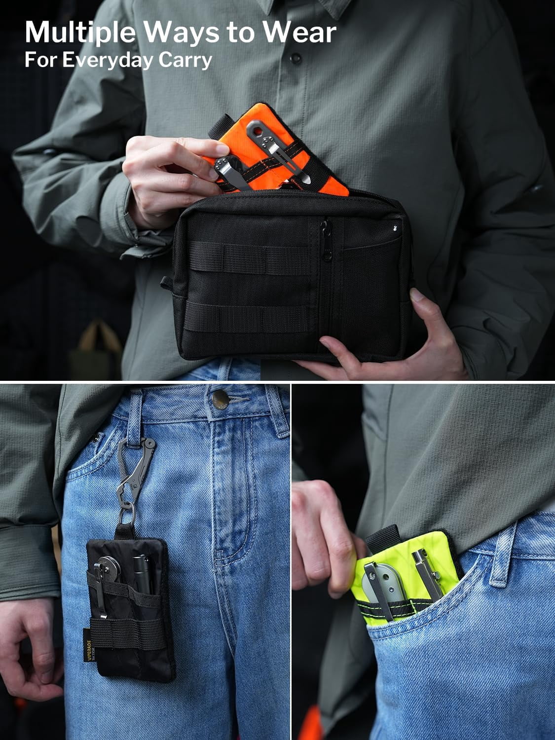 VIPERADE VE15 Small EDC Pouch, Pocket Organizer, EDC Pocket Pouch with DIY Patches Area, EDC Pocket Organizer Wallet for Cards, Small Tool Pouch for EDC Gears