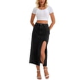 thumbnail image 2 of INSPIRE CHIC Women's Skirt Jean High Waist A-Line Thigh Split Midi Denim Skirt L Black, 2 of 6