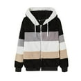 thumbnail image 4 of jsaierl Fluffy Fleece Winter Coats for Womens Color Block Long Sleeve Stripe Faux Fur Jackets Zip Up Hooded Outwear Coats, 4 of 4
