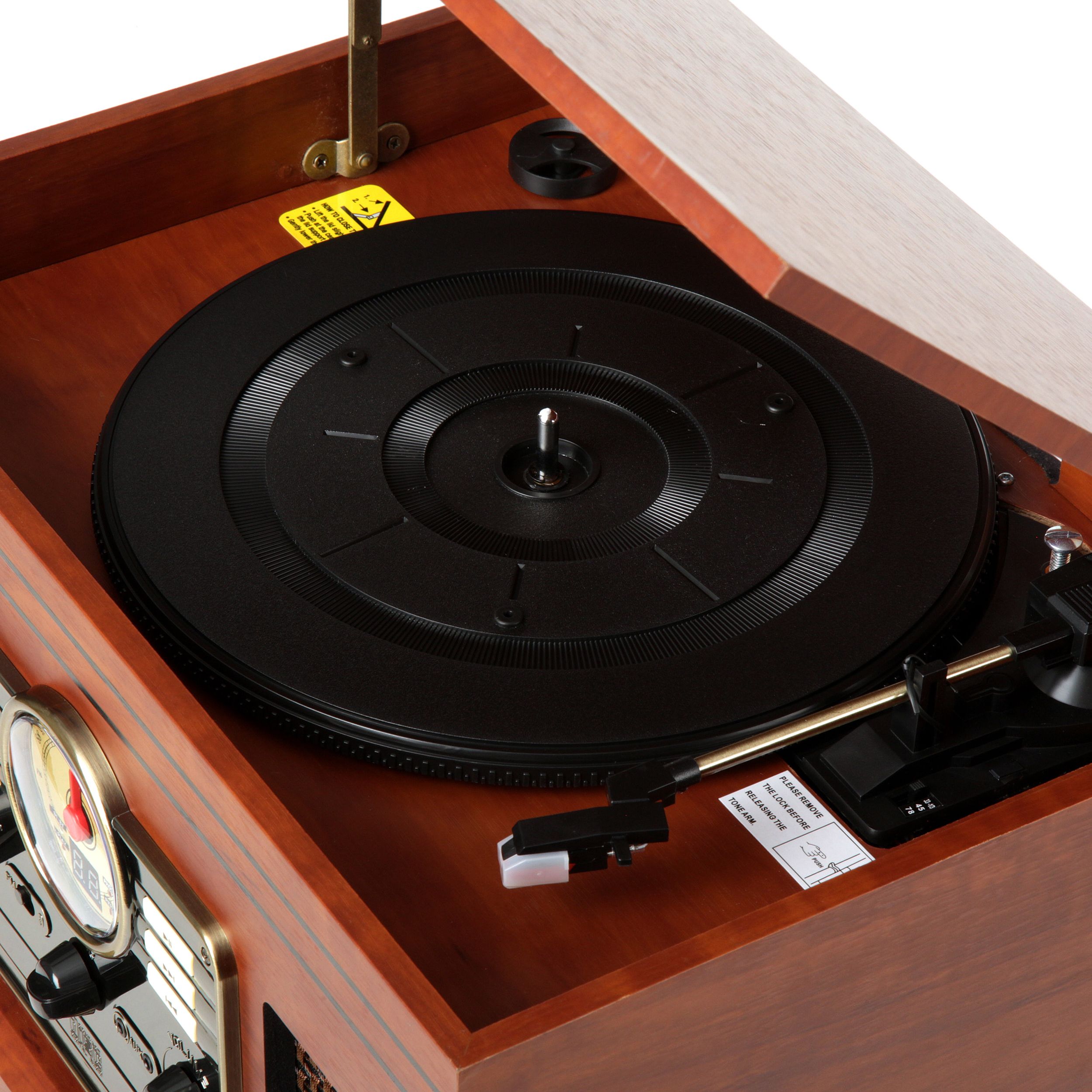 Victrola 6-in-1 Nostalgic Bluetooth Record Player with 3-Speed Turntable with CD and Cassette, Maghony - image 3 of 9