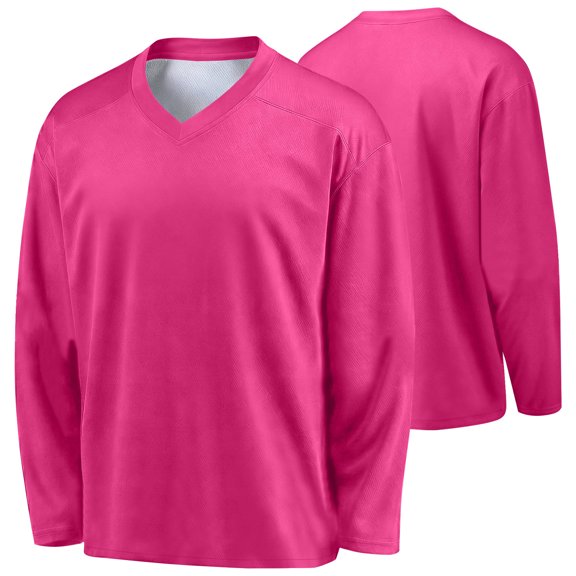 Scyoekwg Boys V-Neck Long Sleeve Jersey Athletic Sports Shirt Solid Color Uniform Top for School Gym Workout Practice (Hot Pink,10-11 Years)