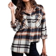 thumbnail image 2 of Women'S Flannel Plaid Shacket Fall Long Sleeve Button Down Shirts Jacket Coats with Side Pockets Color Pattern XL, 2 of 9