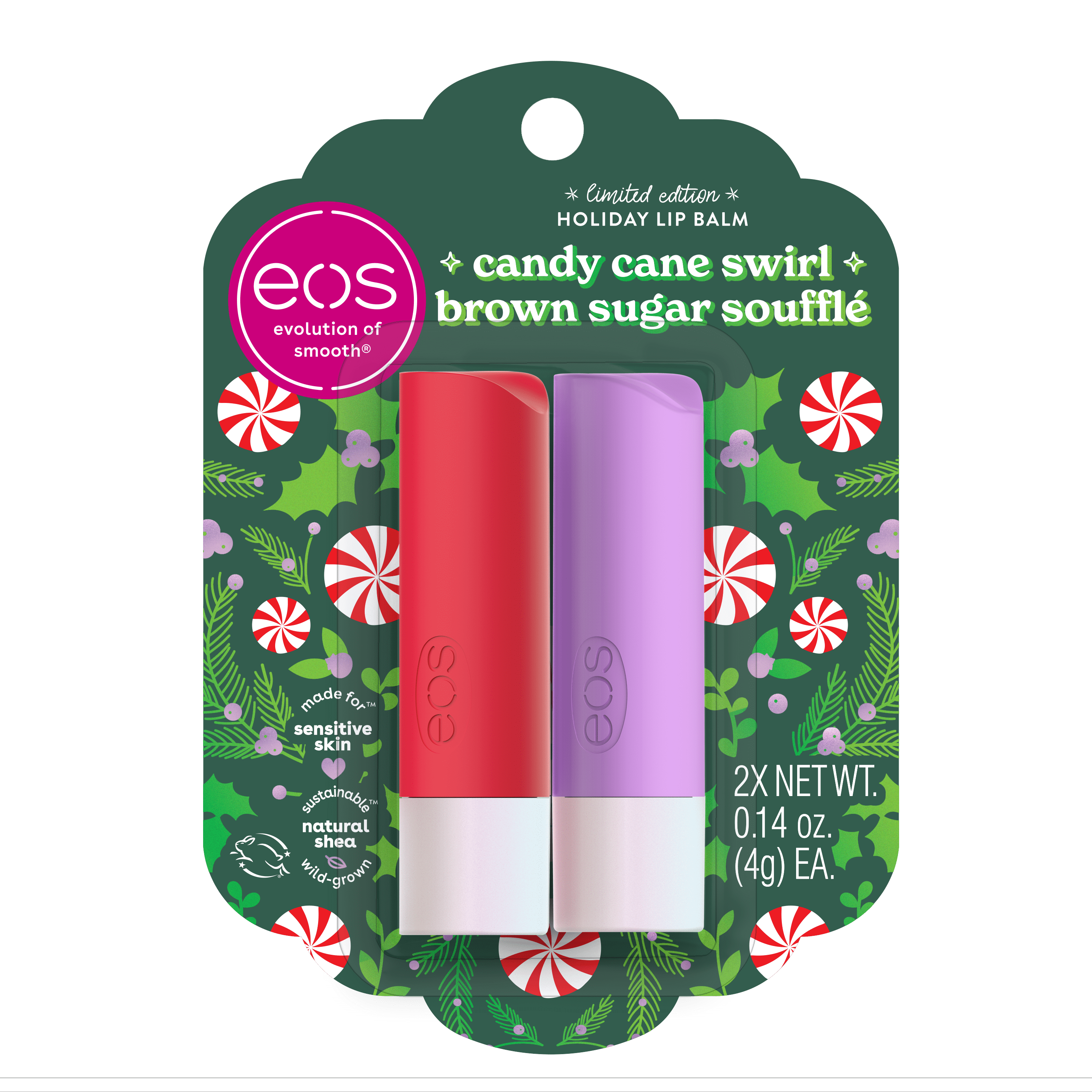 eos Limited Edition Holiday Lip Balm Sticks Candy Cane Swirl and Brown