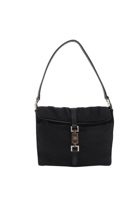Pre-Owned Gucci Jackie Shoulder Bag 001.3734.200047, Black Nylon Canvas, Flap, Women's (Fair)