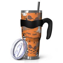 40oz Tumbler,Halloween Witch Cats on Brooms Pattern Insulated Tumblers with Removable Handle,Stainless Steel Double Vacuum Coffee Tumbler Cup with Straw for Home,Office,Travel,Party
