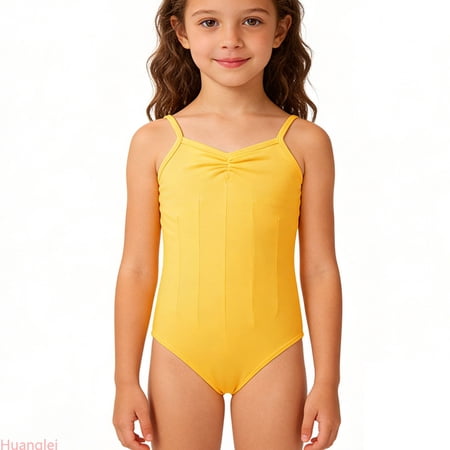 Huanglei Girls Backless Tank Leotard For Ballet Dance Performance Gymnastics Practice And形体 Exam Stretchable Comfort Fit 11-12 Years Yellow