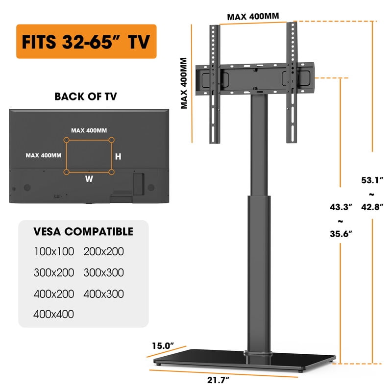 Floor TV Stand for 32-65 inch TVs up to 88lbs with Tilt