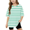thumbnail image 2 of Jinhomg Kids Cute T Shirt Casual Striped Print Short Sleeve Tees Oversized Comfy Crew Neck Summer Pullover Tops Boys Girls Daily Wear Green 10 Years, 2 of 8