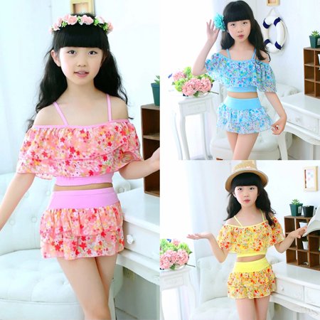 

YIFU Summer Beach Girls Sweet Floral Pattern Spaghetti Straps Bikini Set Swimsuit