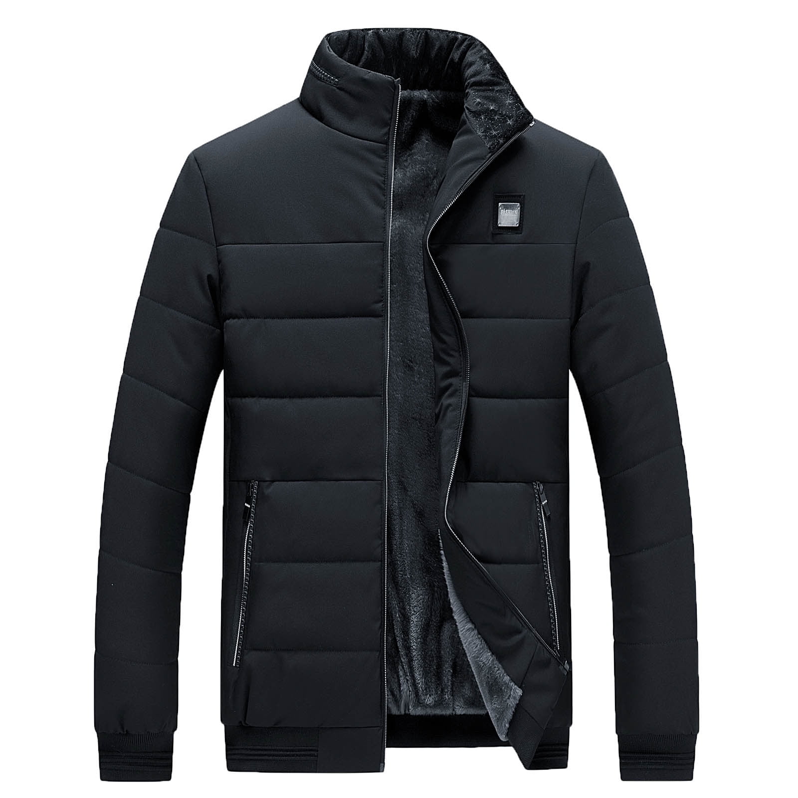 Winter Warm Men's Fleece Puffer Jacket Casual Stand Collar FullZip