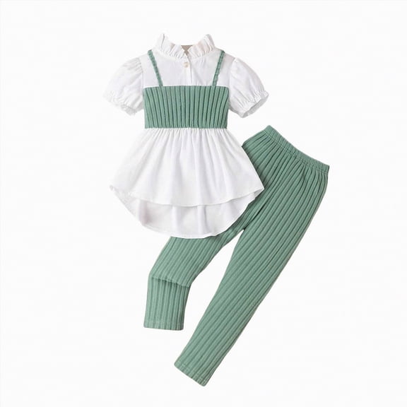 Gubotare Teen Girls Clothes Toddler Girls Clothes Baby Kids Girl Outfits Short Sleeve Tops Pant 5T 6T (Green,5-6 Years)