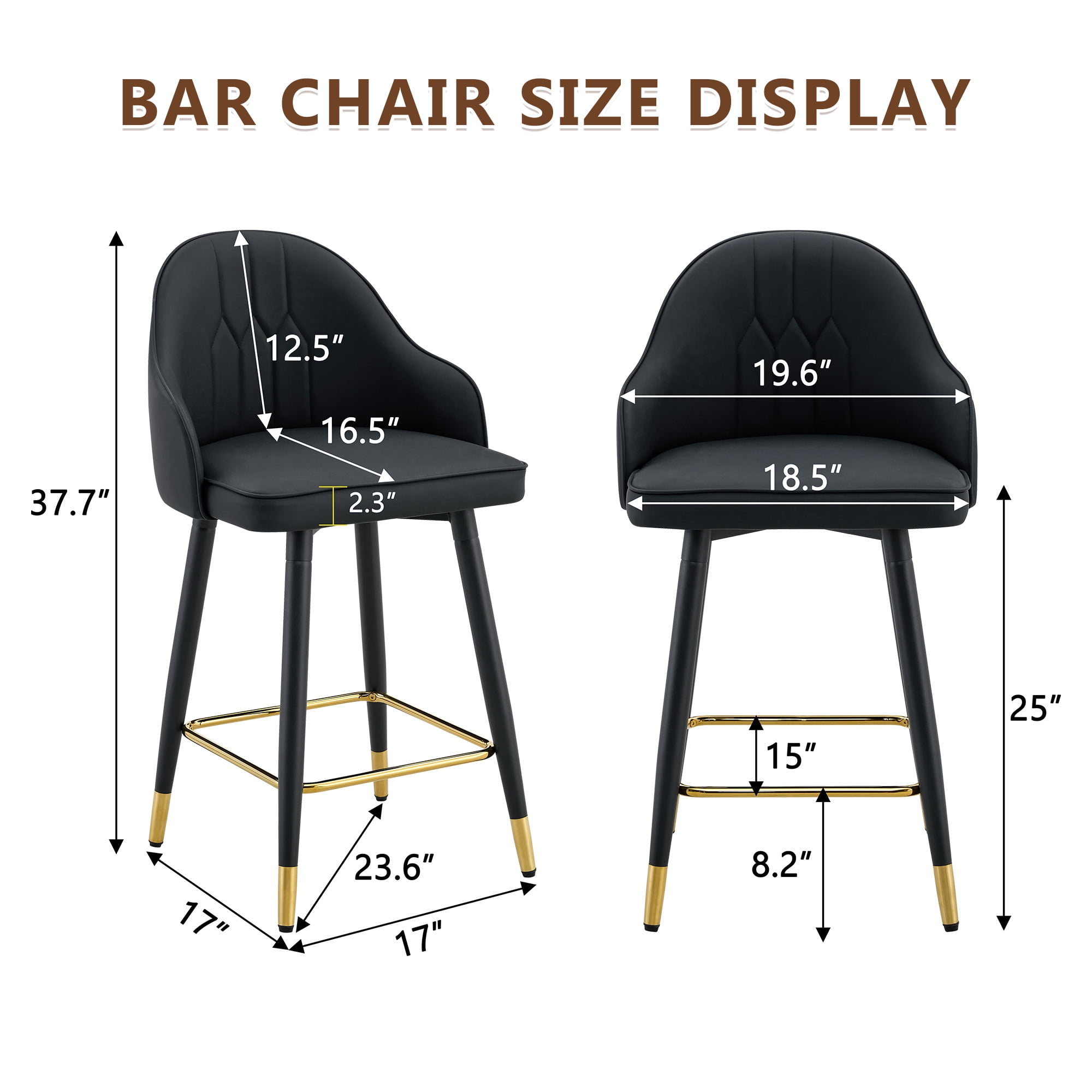 StnTalk 25" Counter Height Bar Stools Set of 4, Modern PU Leather Upholstered Bar Chairs with Back and Metal Footrest, Kitchen Island Bar Stools for Dining Room & Home Bar, Black