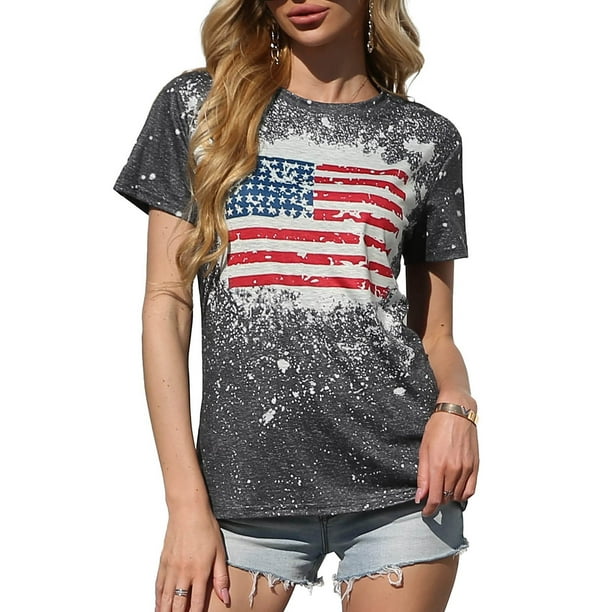  Plus Size Patriotic Short Sleeve American Flag Blouses For  Women 5X 4th Of July Tops Star Casual Tunics Summer Shirts 5XL 26W 28W