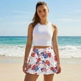 thumbnail image 4 of FUIALDOLG Womens Mini Golf Skirt with Shorts Red Flower American Flag Athletic Skort with Pocket Soft Tennis Skirt US 250th Anniversary Flag Active Skort for Casual,L, 4 of 8