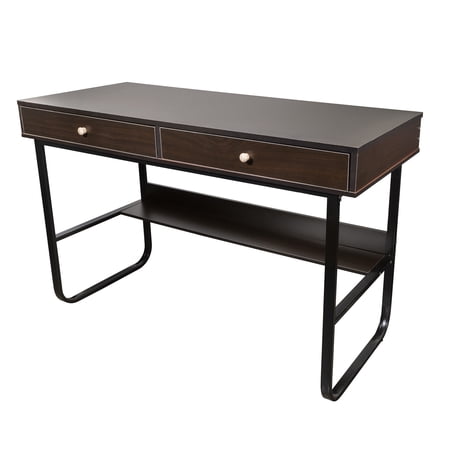 Interior Elements Kuluzego Simple Writing Wooden Computer Desk with Drawers, Brown