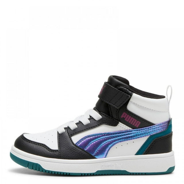 Tenis Puma Rebound V6 MID Bouncy PS para Niños 17 A 21. 398726-02 negro 21.5