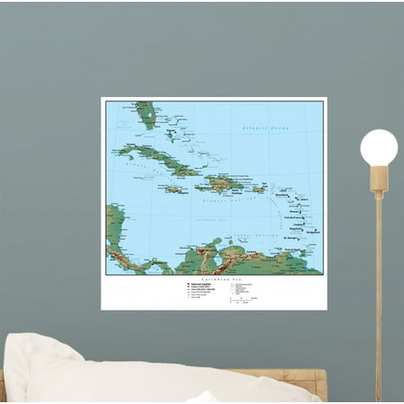 Map Mural - Map Caribbean America Wall Mural Decal Sticker, Wallmonkeys Peel & Stick Vinyl Graphic (12 in W x 11 in H)